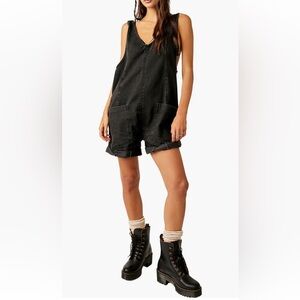 Free People High Roller Short Denim Overalls